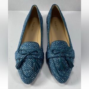 Talbots Womens Driving Flats 9.5 M Francesca Teal Herringbone Tassel Point Toe